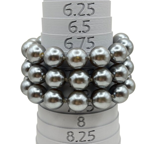 Joan Rivers Bracelet Gold  Silver-Tone Adjustable Three-Strand Faux Pearl Signed - Picture 2 of 8